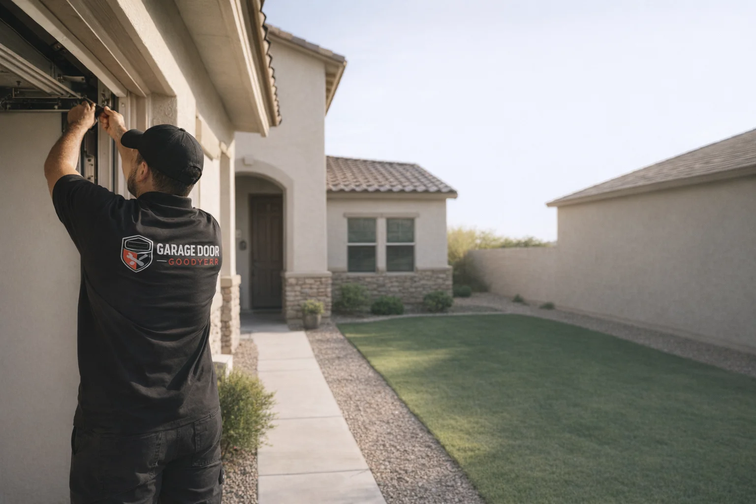 Garage Door Repair Goodyear technician servicing a residential garage door
